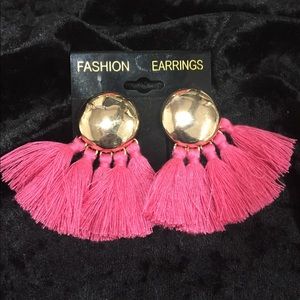 Hot Pink Tassell Earrings